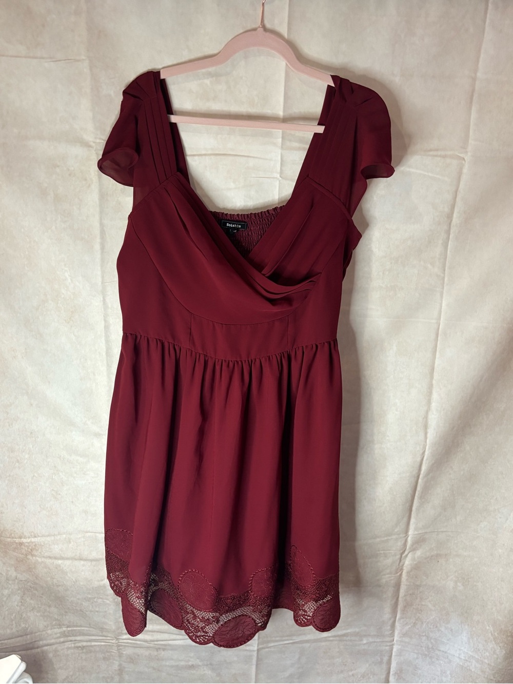 Modcloth-Soieblu Burgundy Short Sleeve V-Neck Tunic Dress